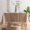 Rectangular Cotton Linen Tablecloth 55in x 102in - Waterproof Tassel