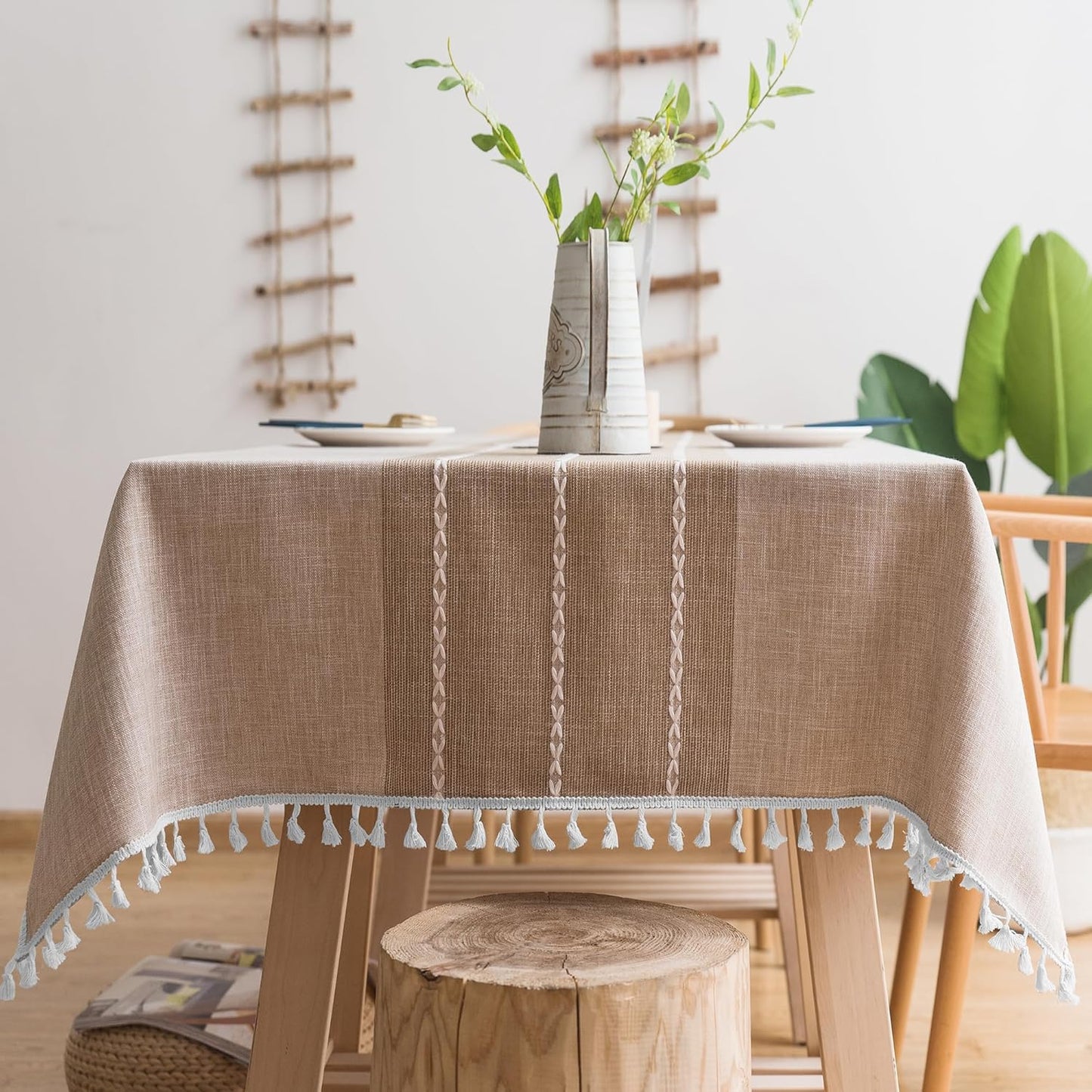 Oubonun Cotton Linen Rectangular Tablecloth for Dining & Kitchen