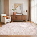 Light Pink Washable Area Rug 4x6 ft - Low Pile Vintage Boho