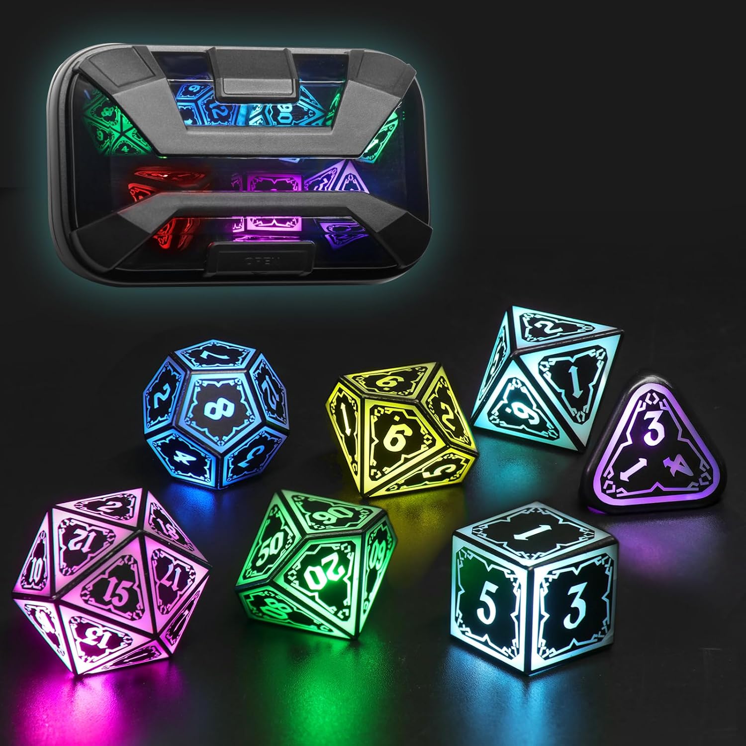 Wireless Light Up DND Dice Set with Charging Box for RPG Fun