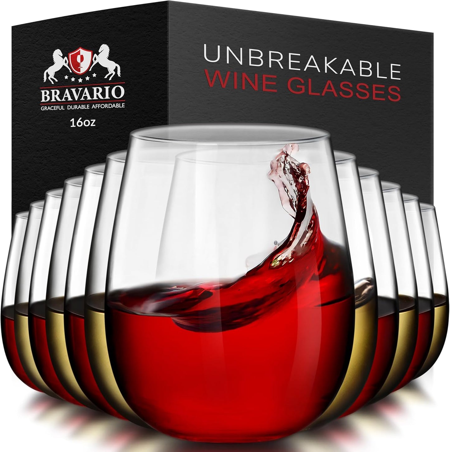 Unbreakable Stemless Plastic Wine Glasses Set of 12 for All Occasions