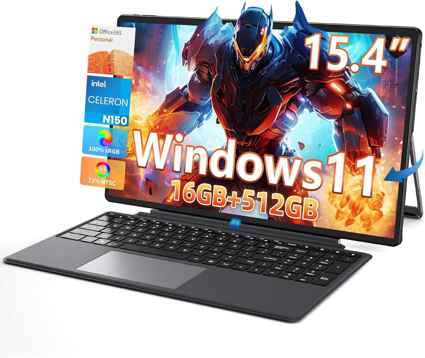 2 in 1 Laptop Tablet with 15.4 Inch Touchscreen and Office 365