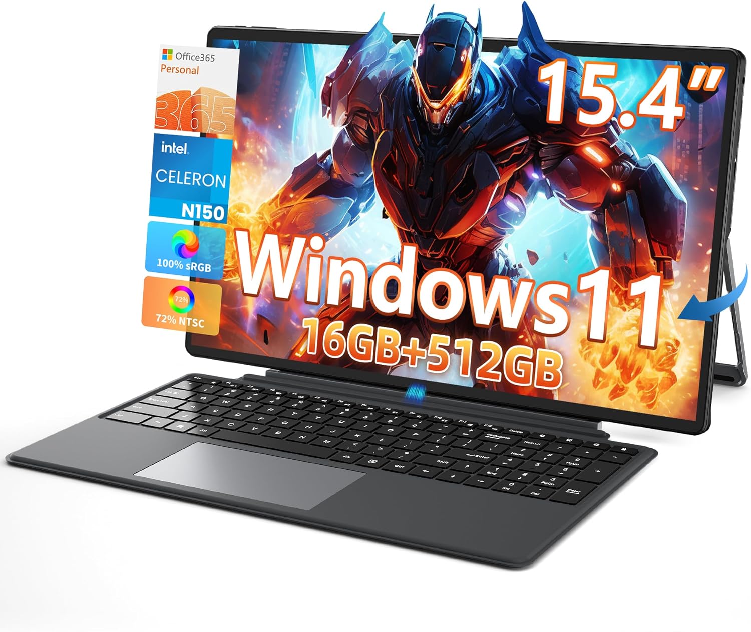 2 in 1 Laptop Tablet with 15.4 Inch Touchscreen and Office 365