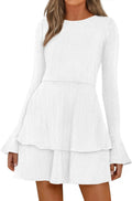 Womens Fall 2025 Long Bell Sleeve Knit Mini Dress - Flattering A-Line