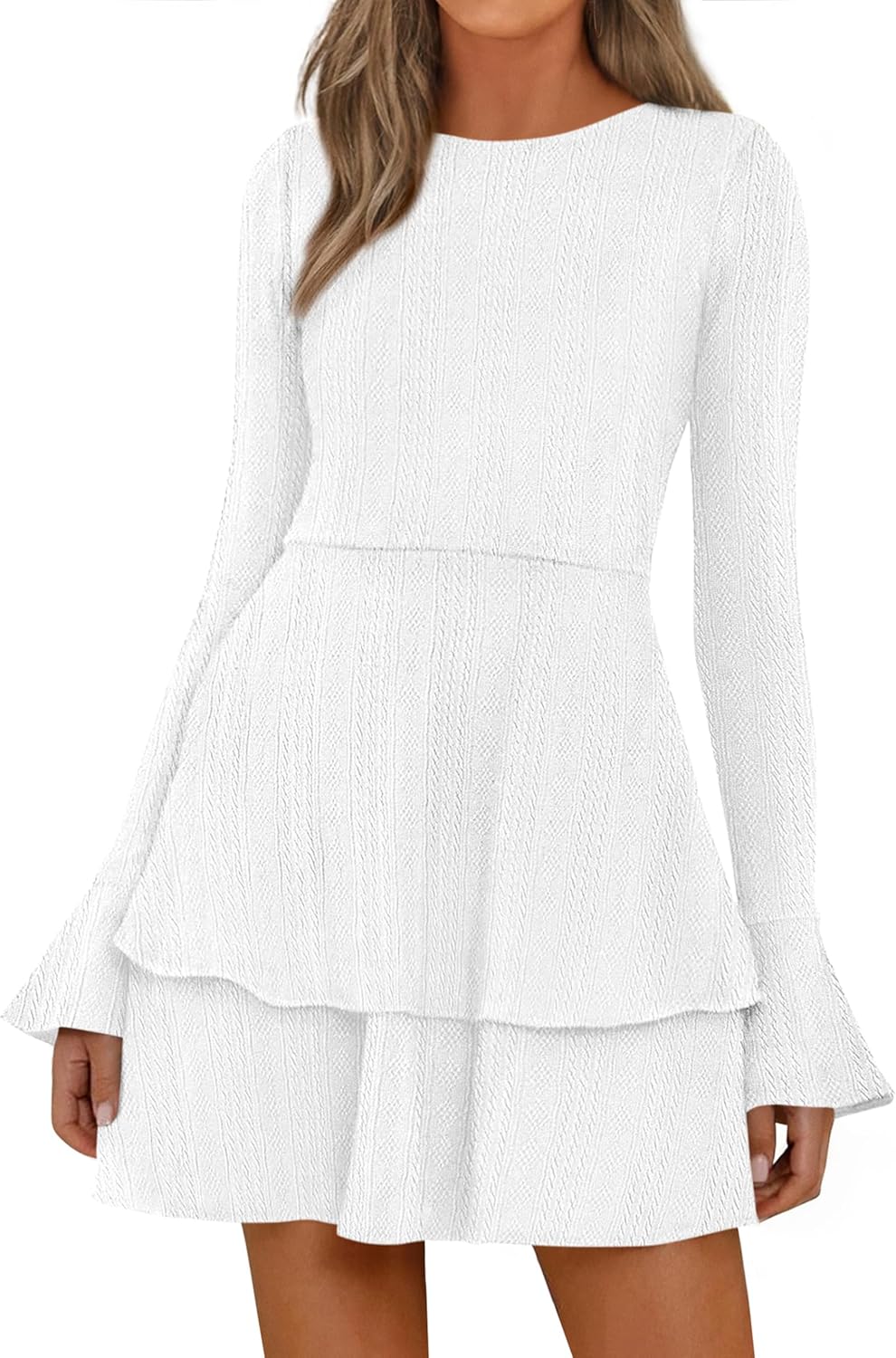 PRETTYGARDEN Womens Fall Fashion Long Bell Sleeve Mini Dress