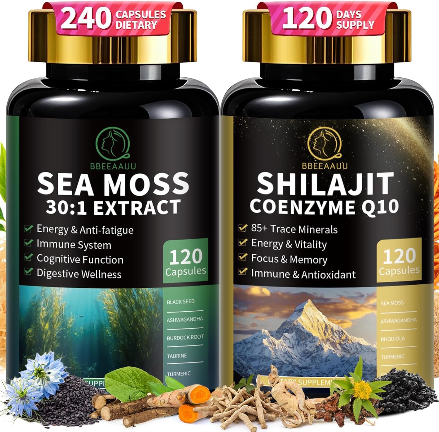 Shilajit for Men and Sea Moss Bundle for Energy and Immunity