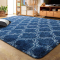 6x9 ft Luxury Shag Area Rug Light Navy/White - Plush Moroccan Design