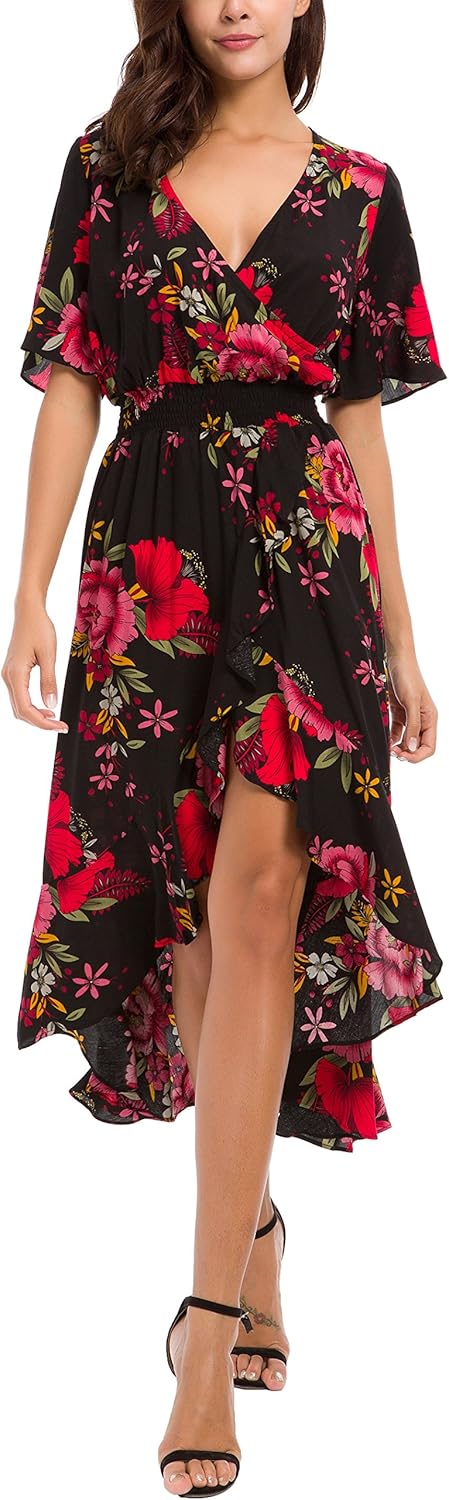 Kormei Womens Floral High Low V-Neck Flowy Maxi Dress Review