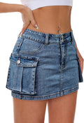 Women Denim Cargo Skirt Mini Low Waist Bodycon Y2K - Flattering Fit