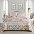 NEWLAKE Quilt Set King Size Pink Botanical Floral - Lightweight