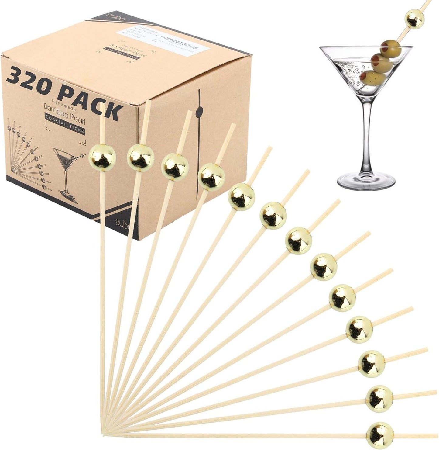 DUIDO Bamboo Cocktail Picks - Pack of 320 - Elegant Appetizer Garnish