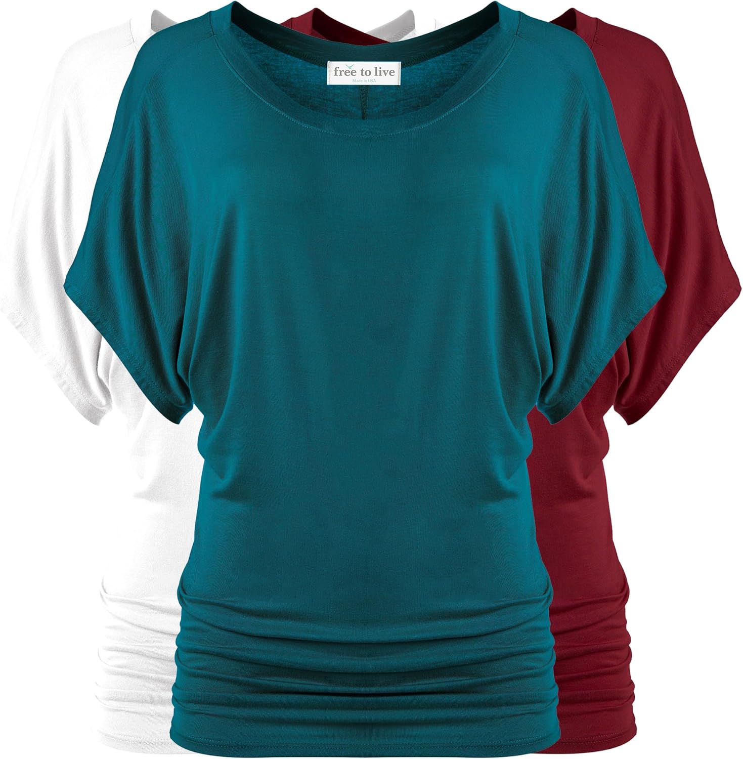 Free to Live 3 Pack Dolman Sleeve Tunic Tops for Women