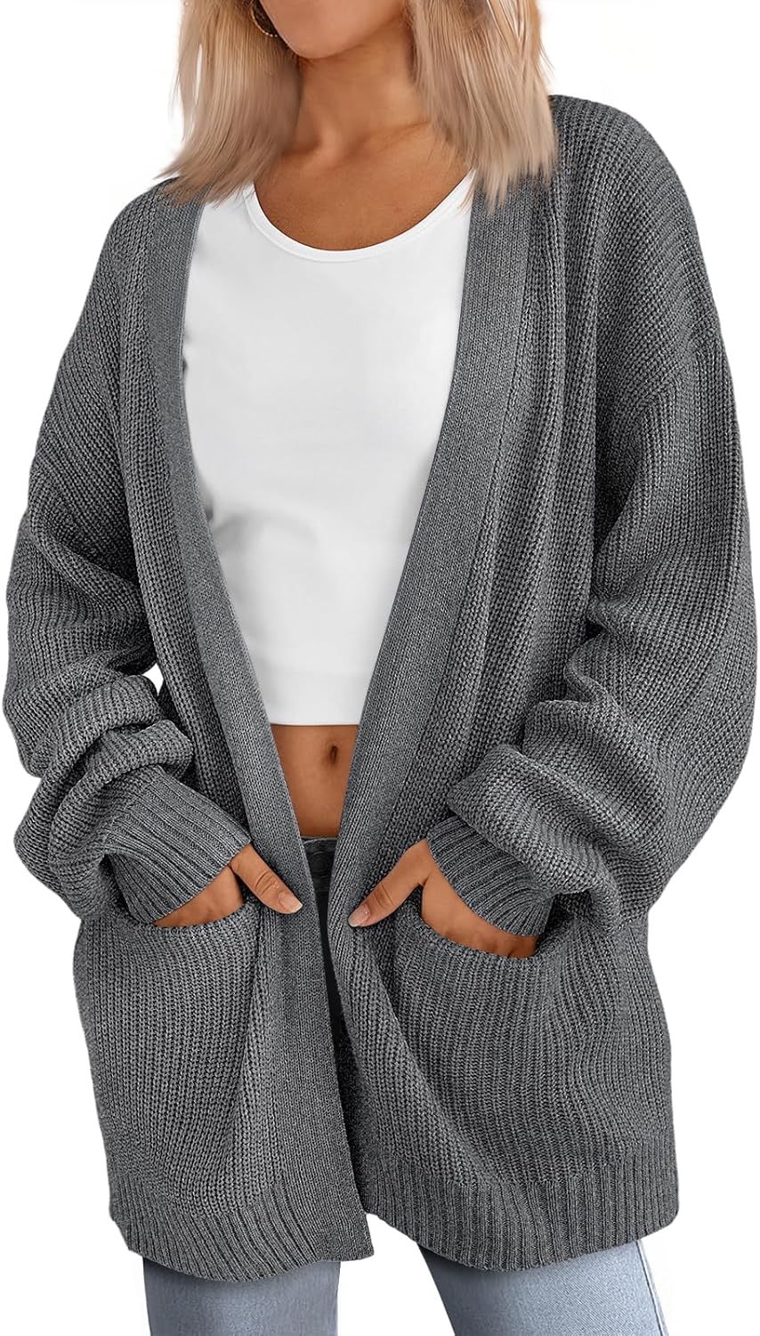 LILLUSORY Womens Oversized Cardigans Soft Knit Sweater with Pockets