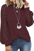 MIHOLL Womens Long Sleeve Lace Blouse - Casual Elegant Top