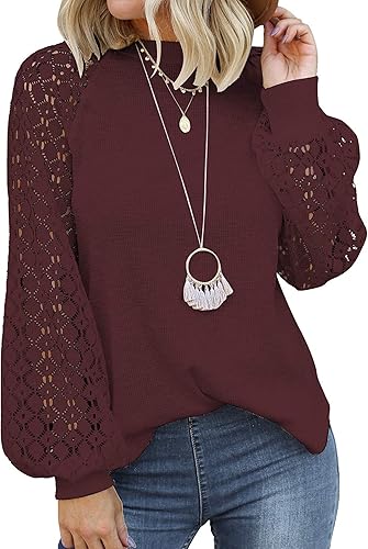 MIHOLL Womens Long Sleeve Tops Lace Casual Blouses for Style