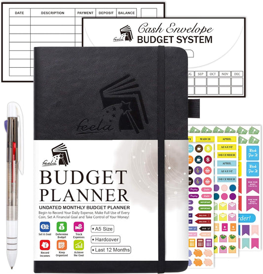 Feela Monthly Budget Organizer Kit - 12 Months, A5, Black