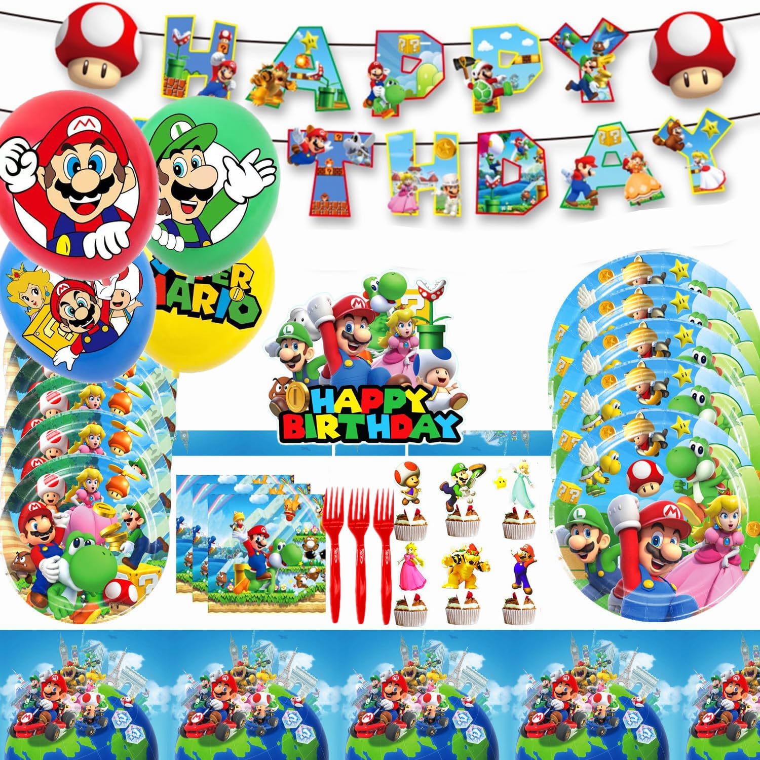123Pcs Super Bros Party Decorations Set for Kids Birthday Fun
