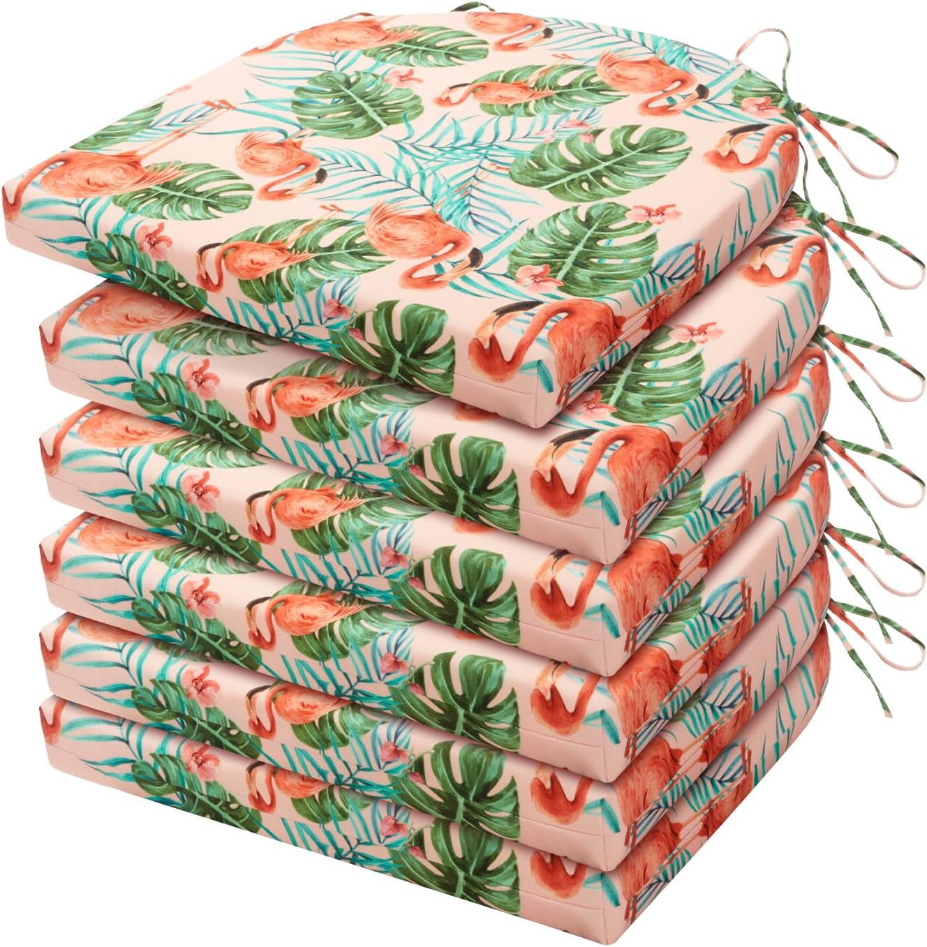 Outdoor Chair Cushions Set of 6, Water Resistant Flamingo Design