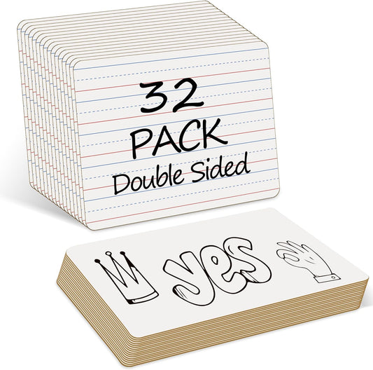 32 Pack Double-Sided Mini Whiteboards for Kids & Teachers