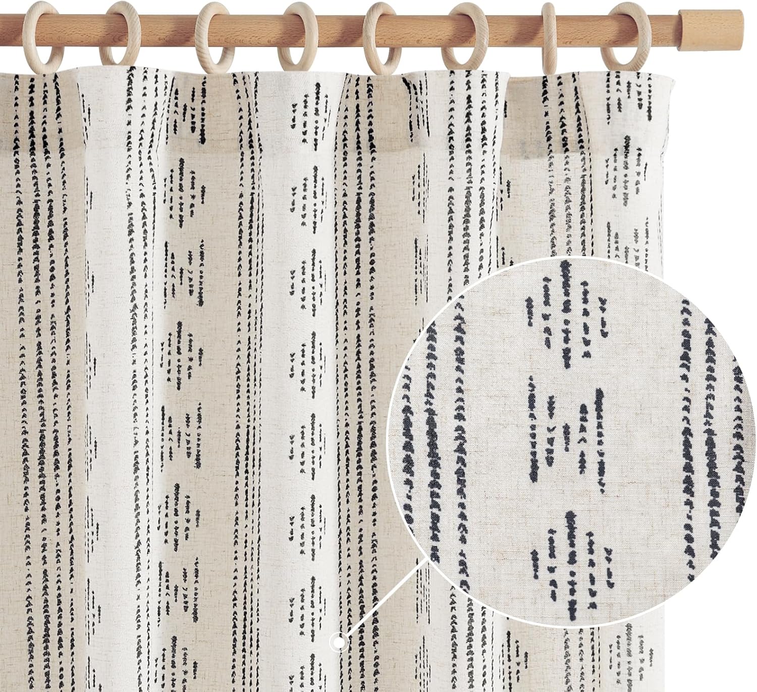 Boho Curtains for Living Room - Black Striped Light Filtering Drapes