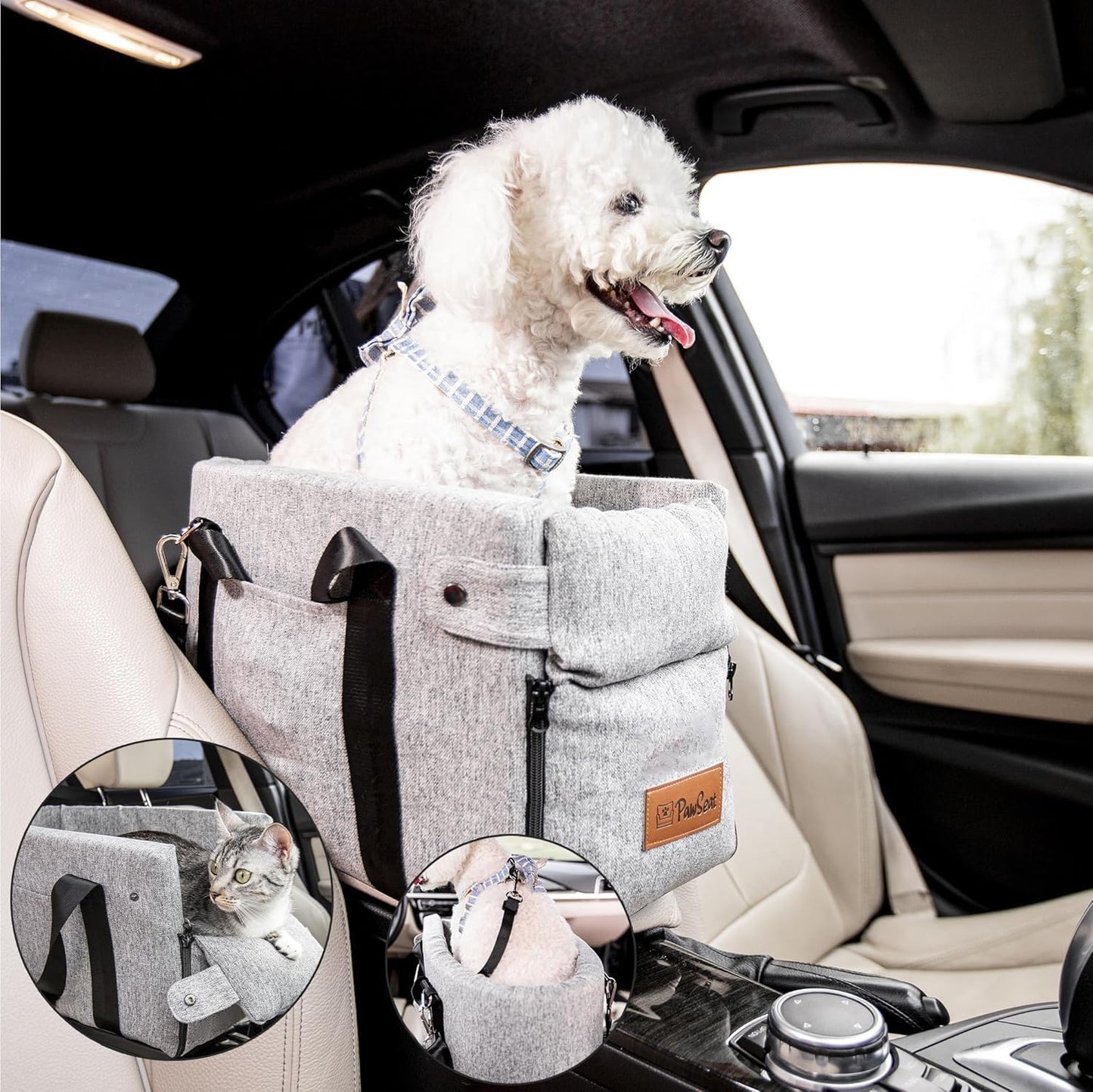 Center Console Dog Car Seat for Small Dogs - Travel Booster Seat