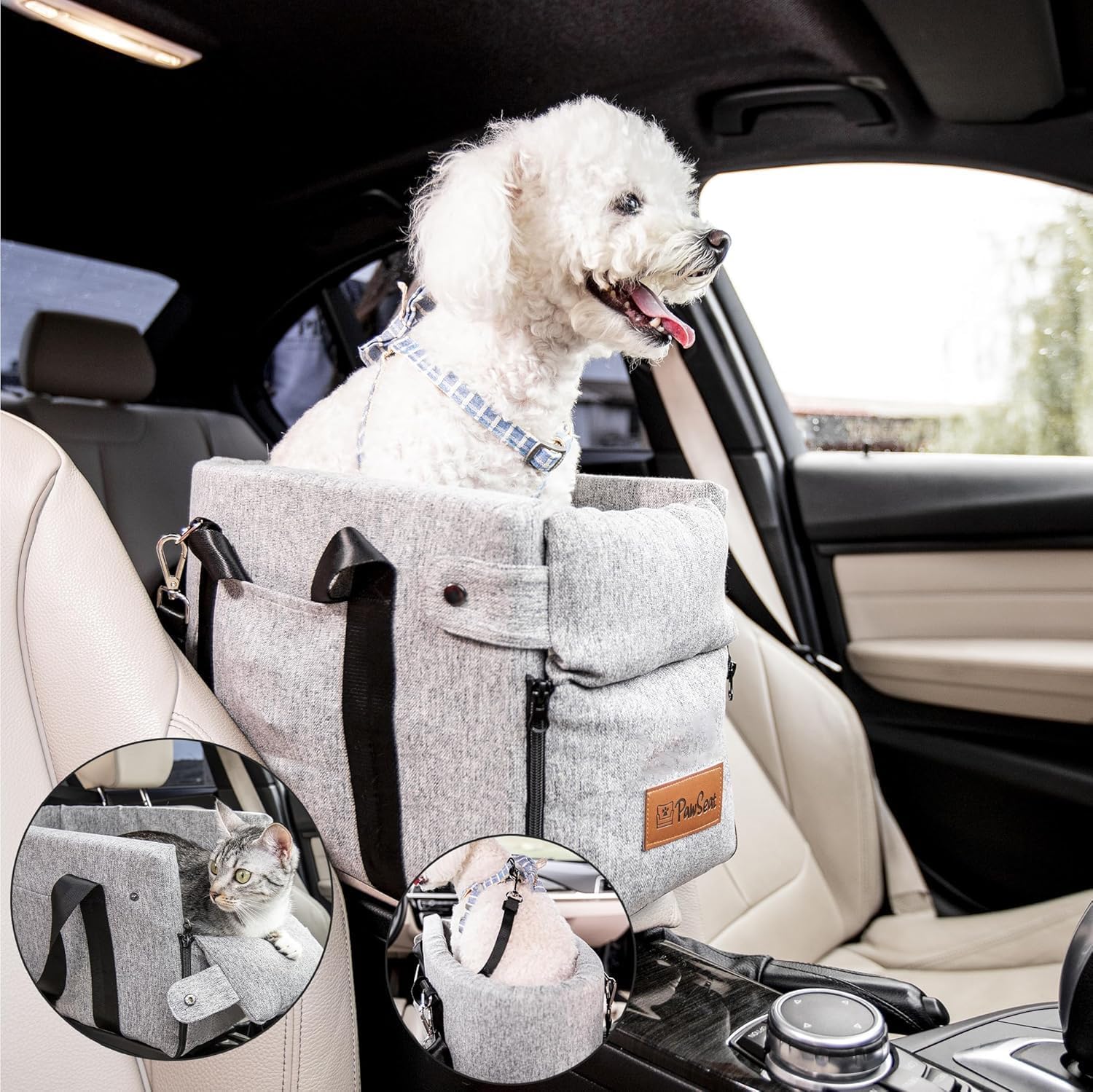 Center Console Dog Car Seat for Small Dogs - Travel Booster Seat