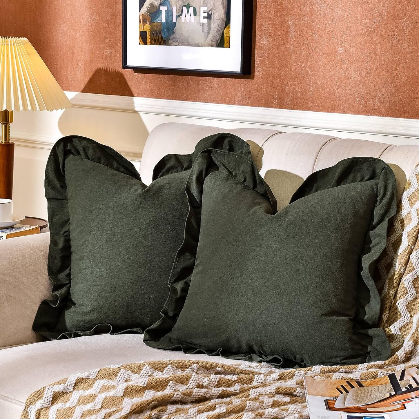 AmHoo Pack of 2 Throw Pillow Covers 100% Cotton Ruffle