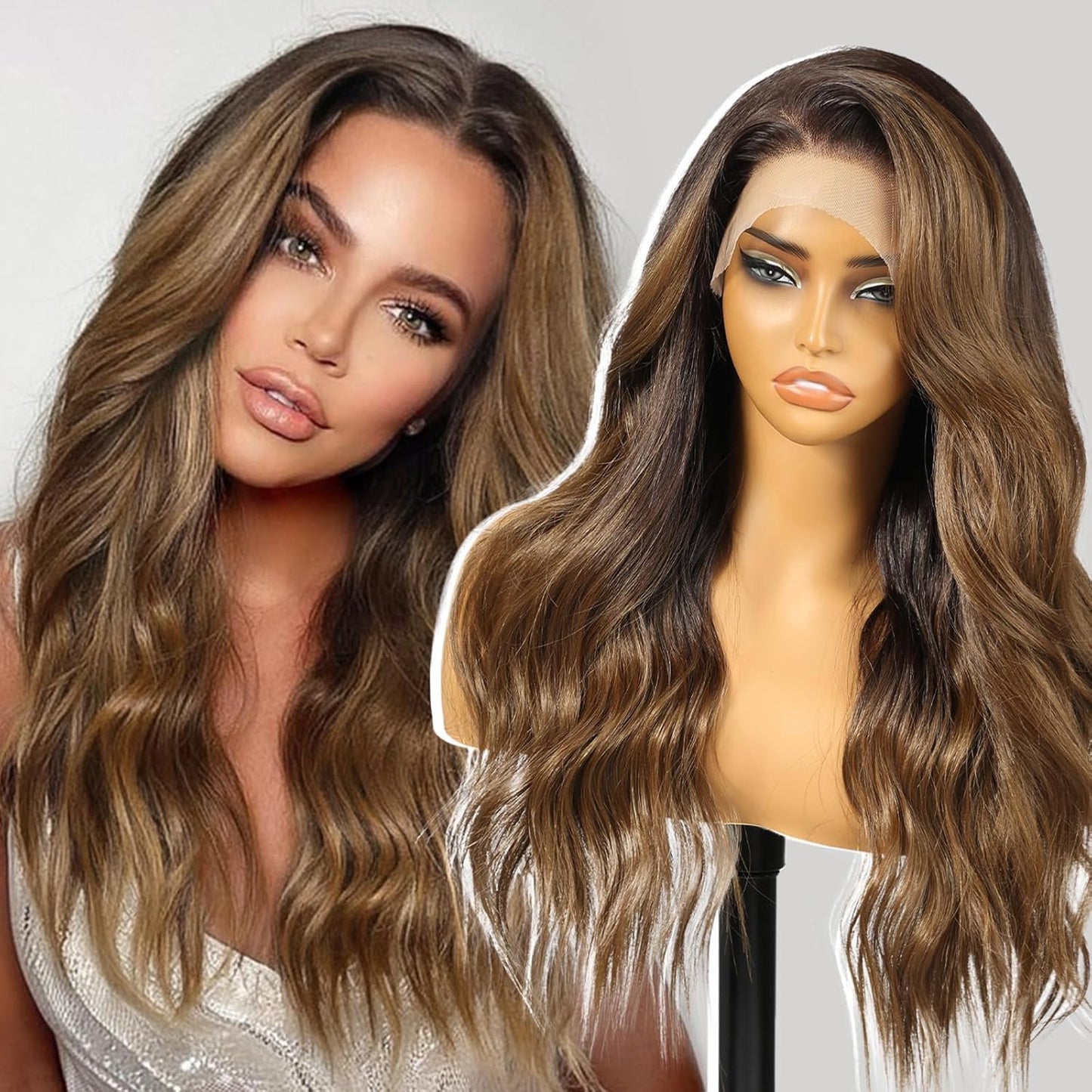 Ombre Brown Synthetic Lace Front Wig for Natural Daily Use
