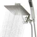 All Metal 8in Dual Square Shower Head with Handheld Combo - Brushed