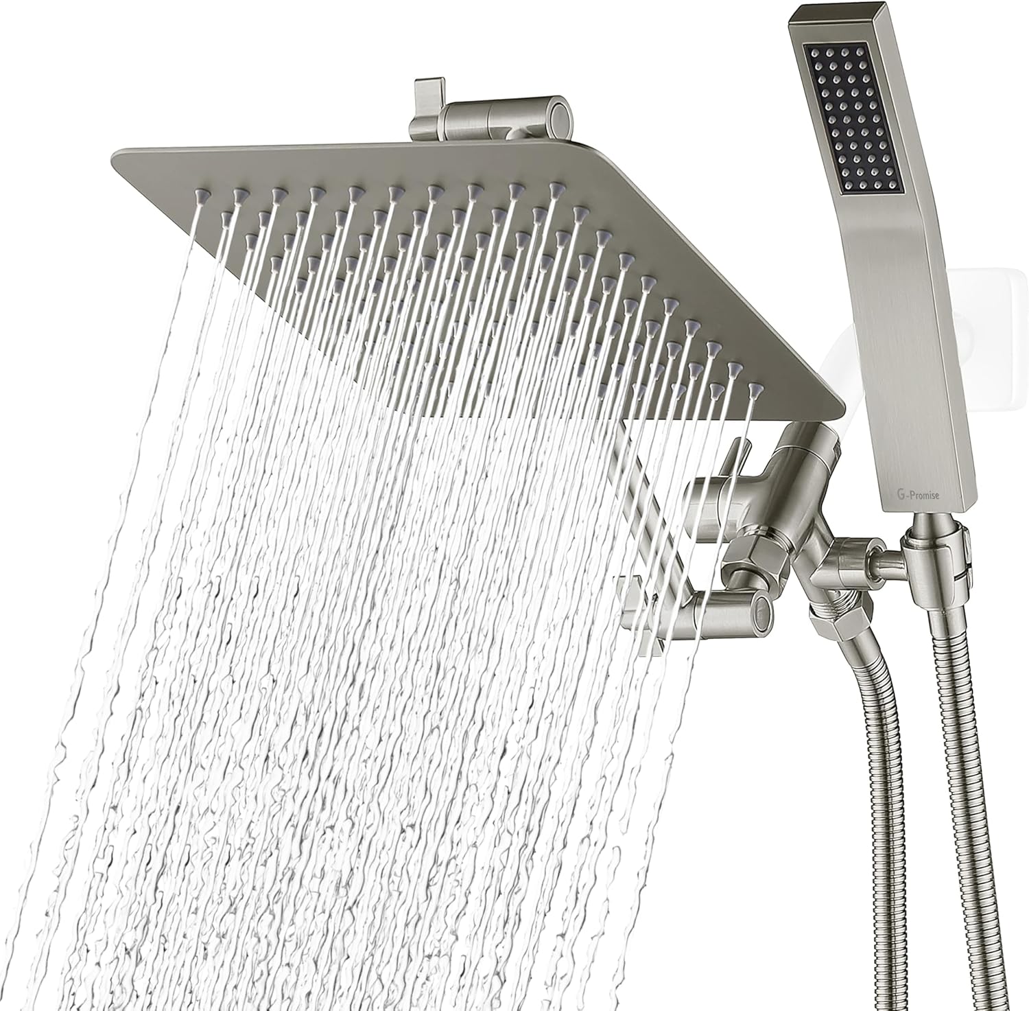 G-Promise 8 Inch Dual Square Shower Head with Handheld Spray Combo