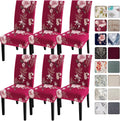 Dining Room Chair Covers Slipcovers Set of 6 - Stretch Fit Red+Flowers