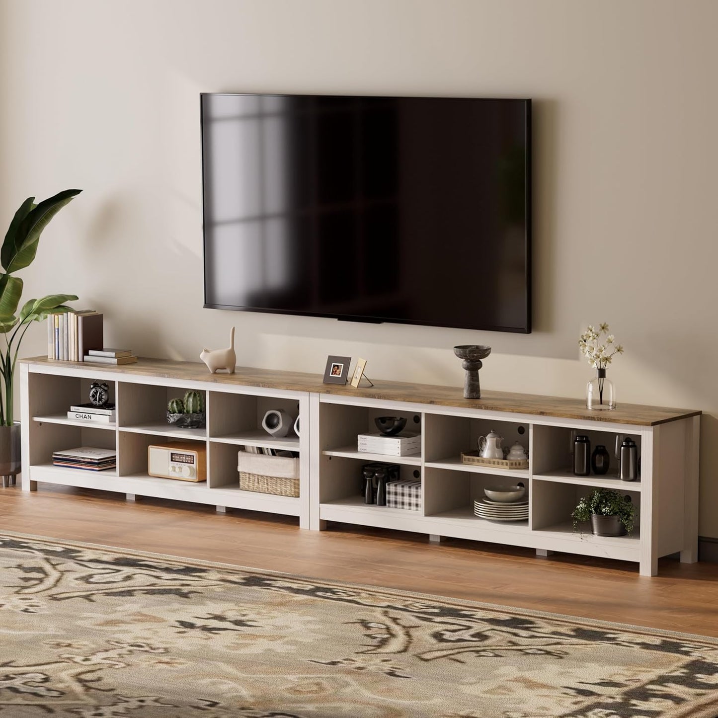 Spacious 12-Cubby White TV Stand for 110-Inch TV