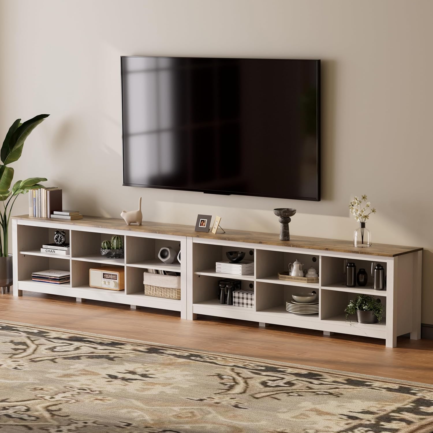 Spacious 12-Cubby White TV Stand for 110-Inch TV