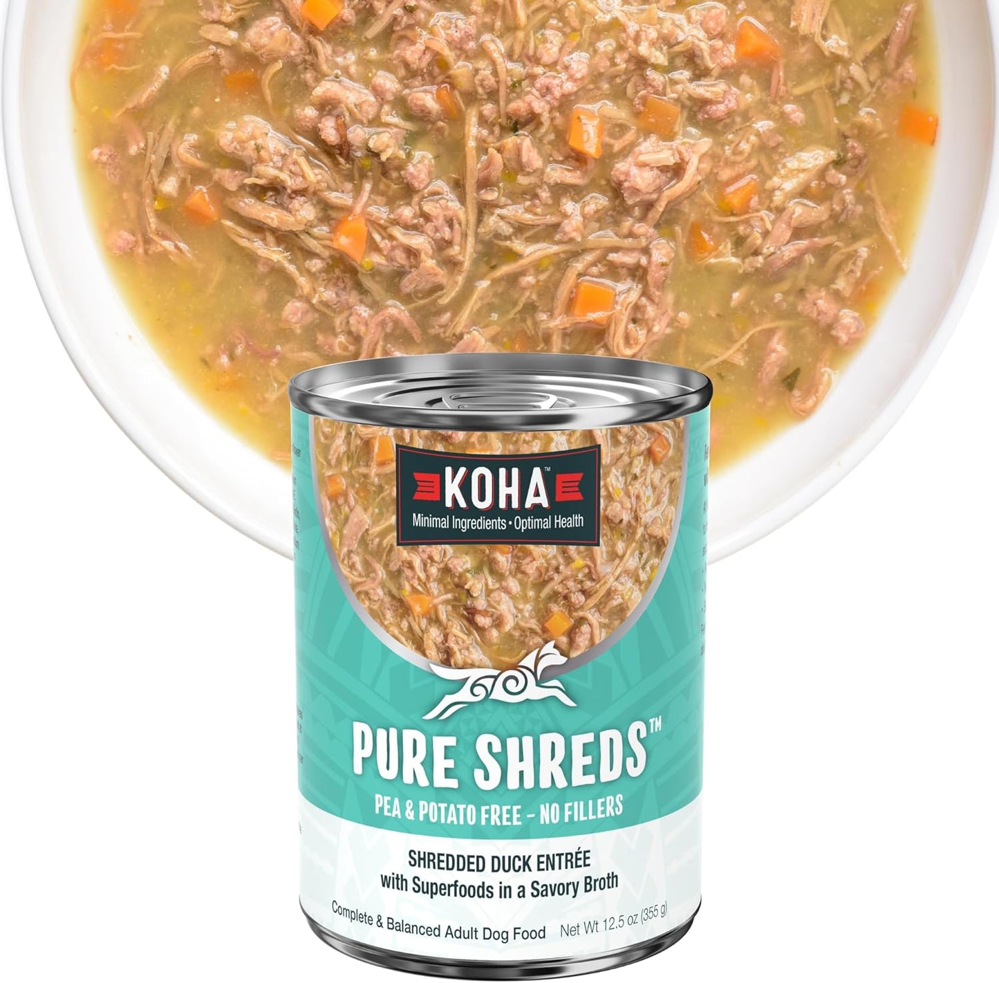 KOHA Pure Shreds Duck Entree for Dogs - Delicious Low Fat Meal