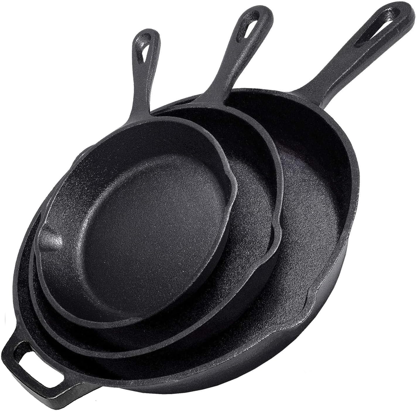 Cast Iron Skillet 3-Piece Set - Heavy Duty Pre-Seasoned Pans