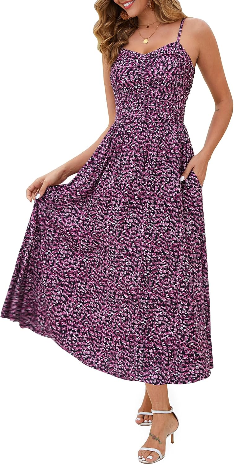 Annebouti Women 2025 Summer Floral Beach Maxi Dress with Pockets