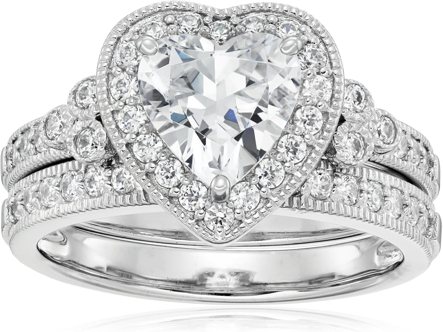 Platinum-Plated Sterling Silver Antique Ring with Cubic Zirconia