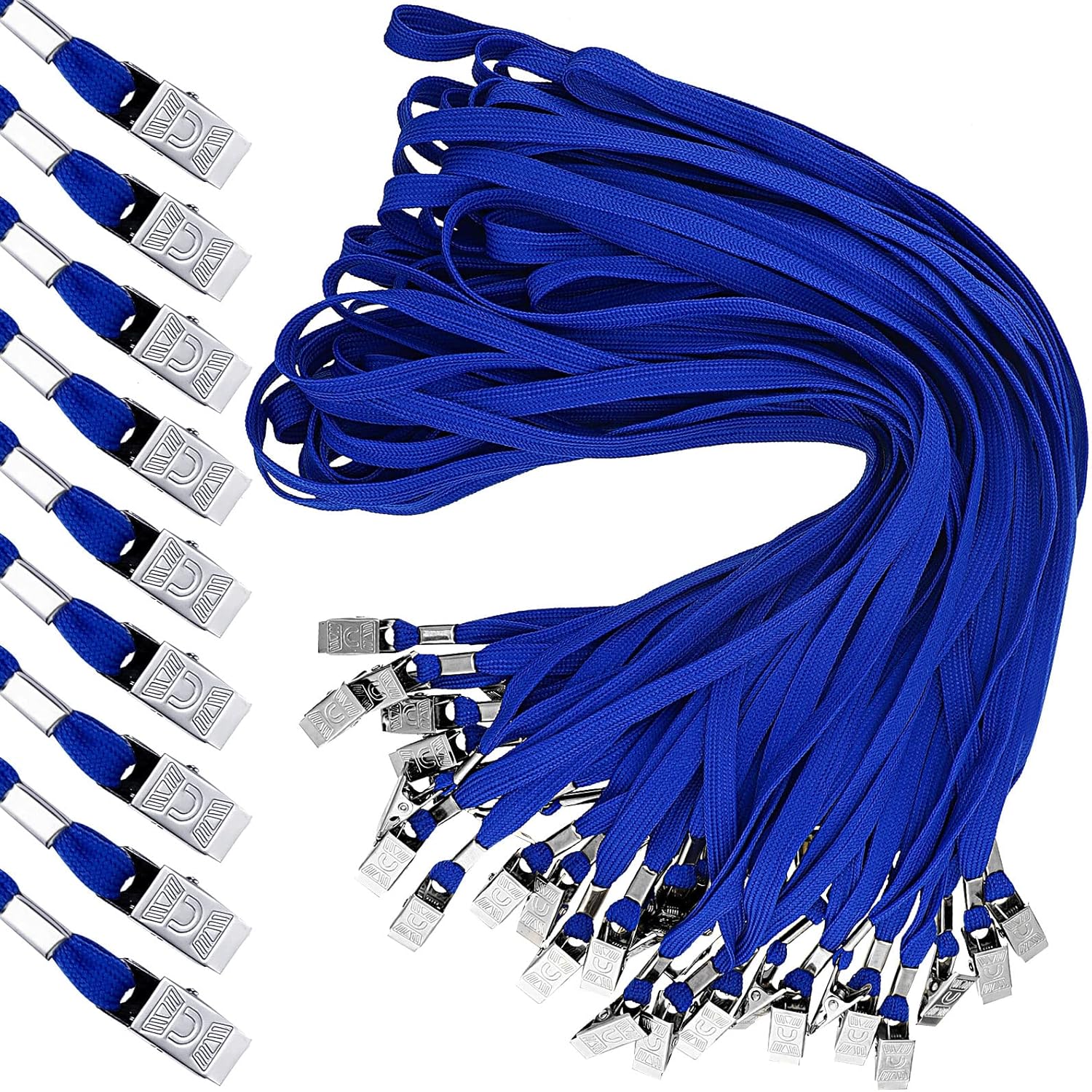 300 Pcs Blue Lanyards with Clips for ID Badge Holders