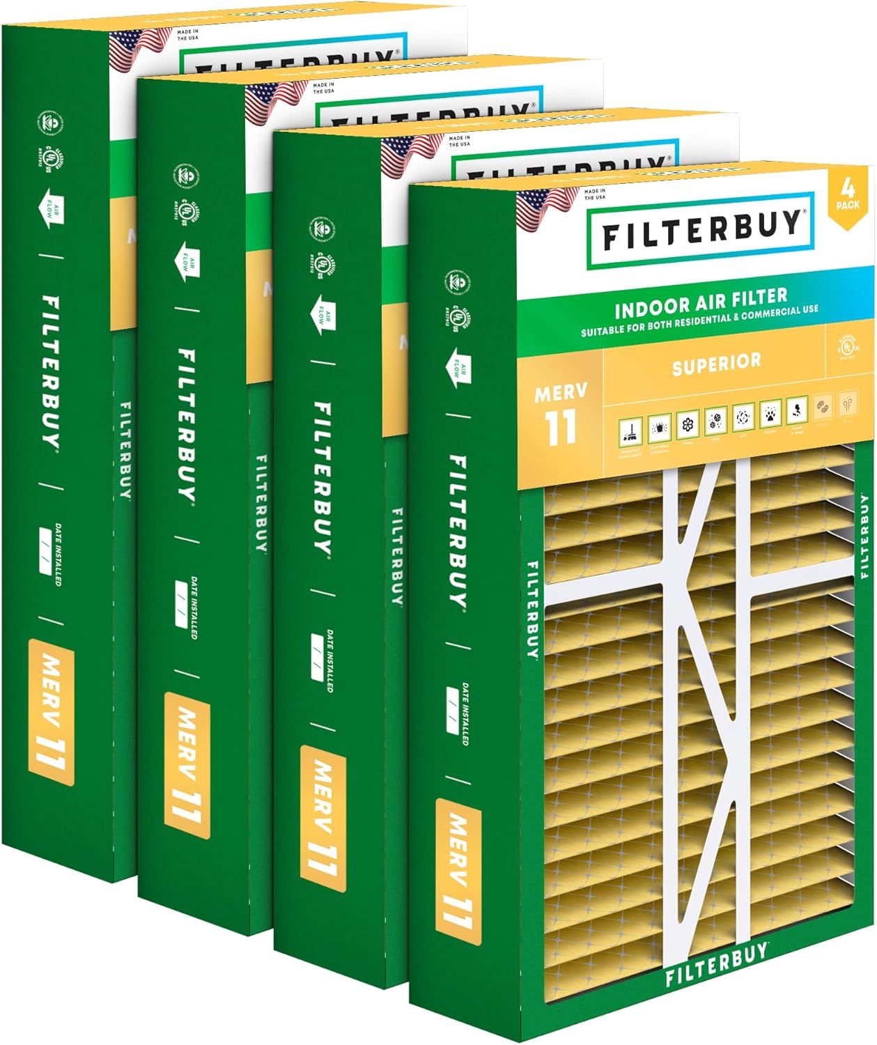 Filterbuy 16x25x5 Air Filter MERV 11 for HVAC Systems