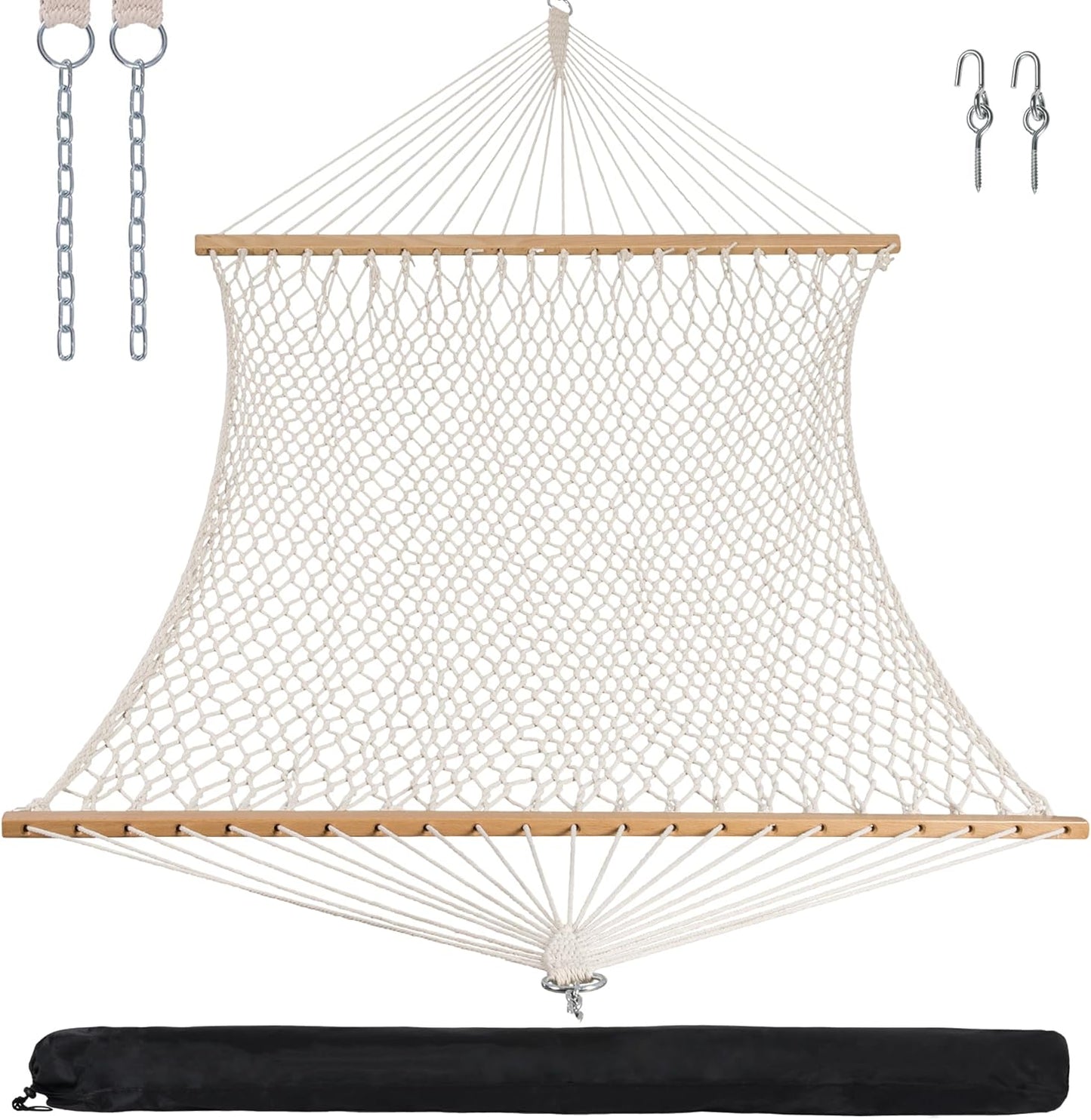 Double Hammock with Hardwood Spreader Bar for Two Persons
