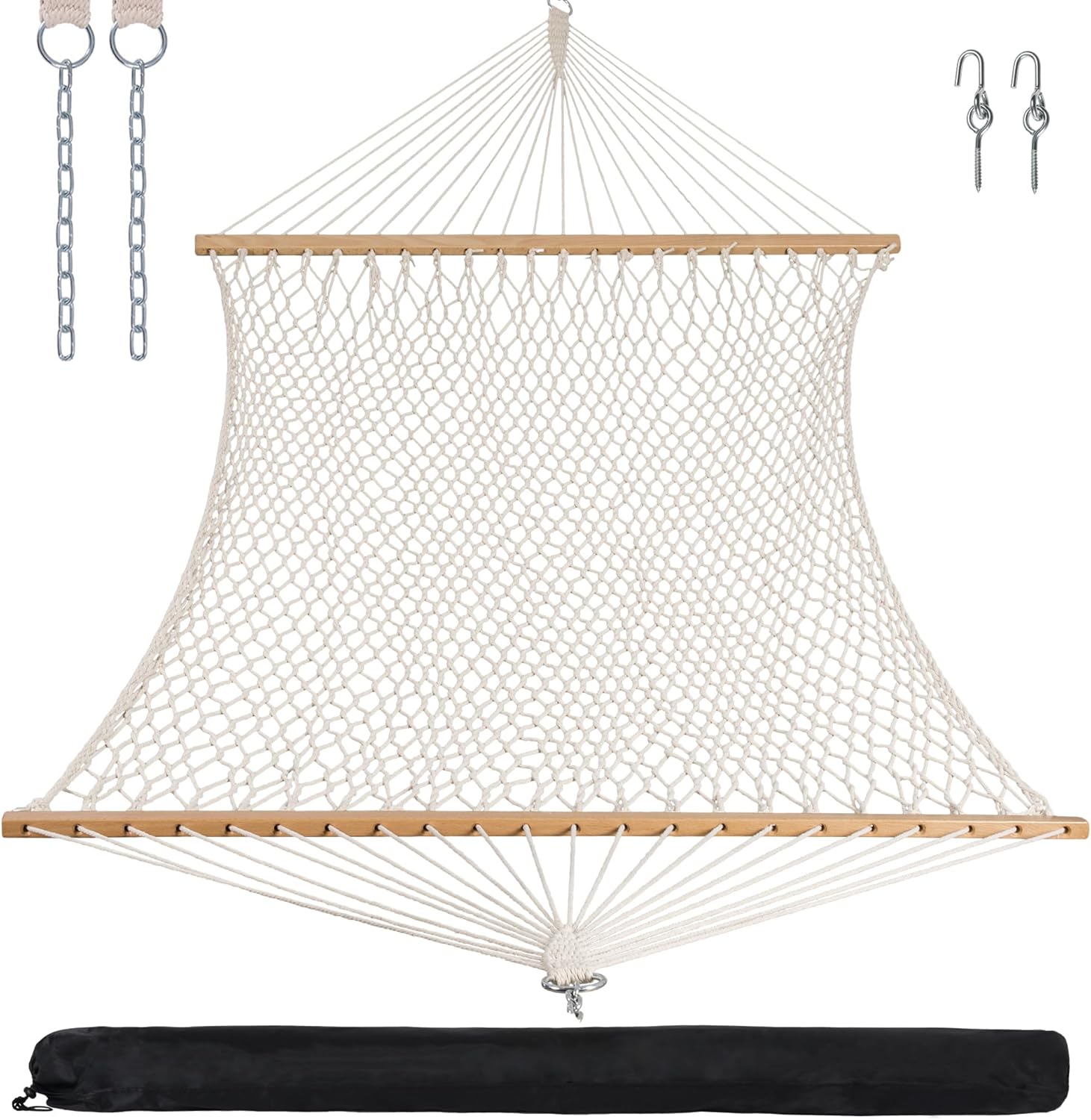 Double Hammock with Hardwood Spreader Bar for Two Persons