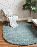 Unique Loom Solid Shag Area Rug 5ft 1in x 8ft Oval - Light Slate Blue