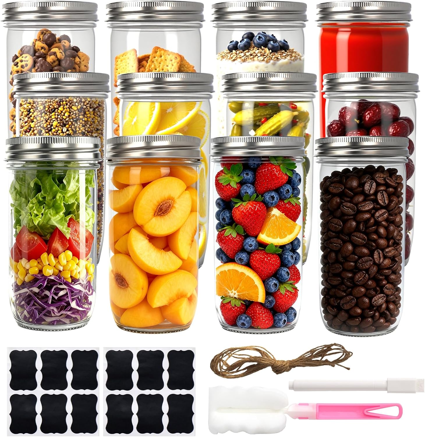 Wide Mouth Mason Jars 24 oz with Airtight Lids for Canning