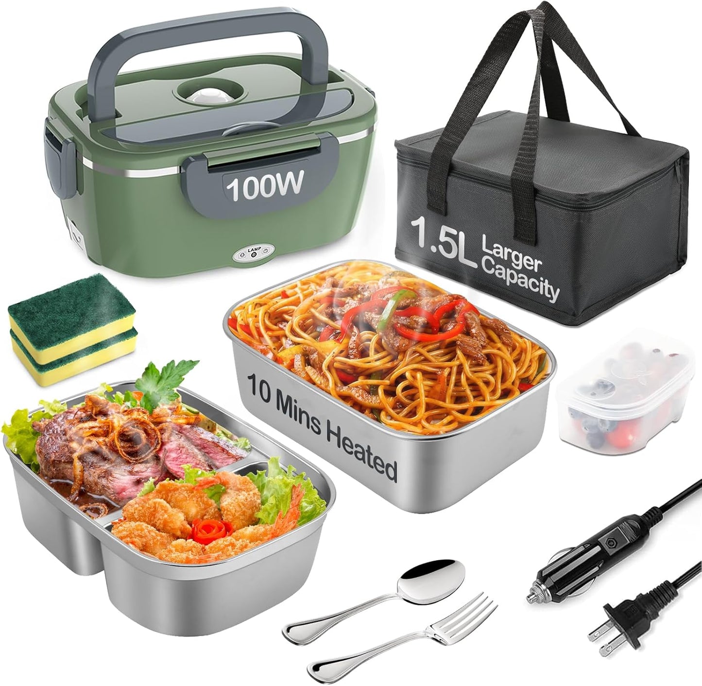 Portable Electric Lunch Box: Fast Heating, 2 Containers, 1.5L Capacity