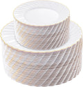 Gold Plastic Plates 100 Pack - Elegant White Plates for Parties