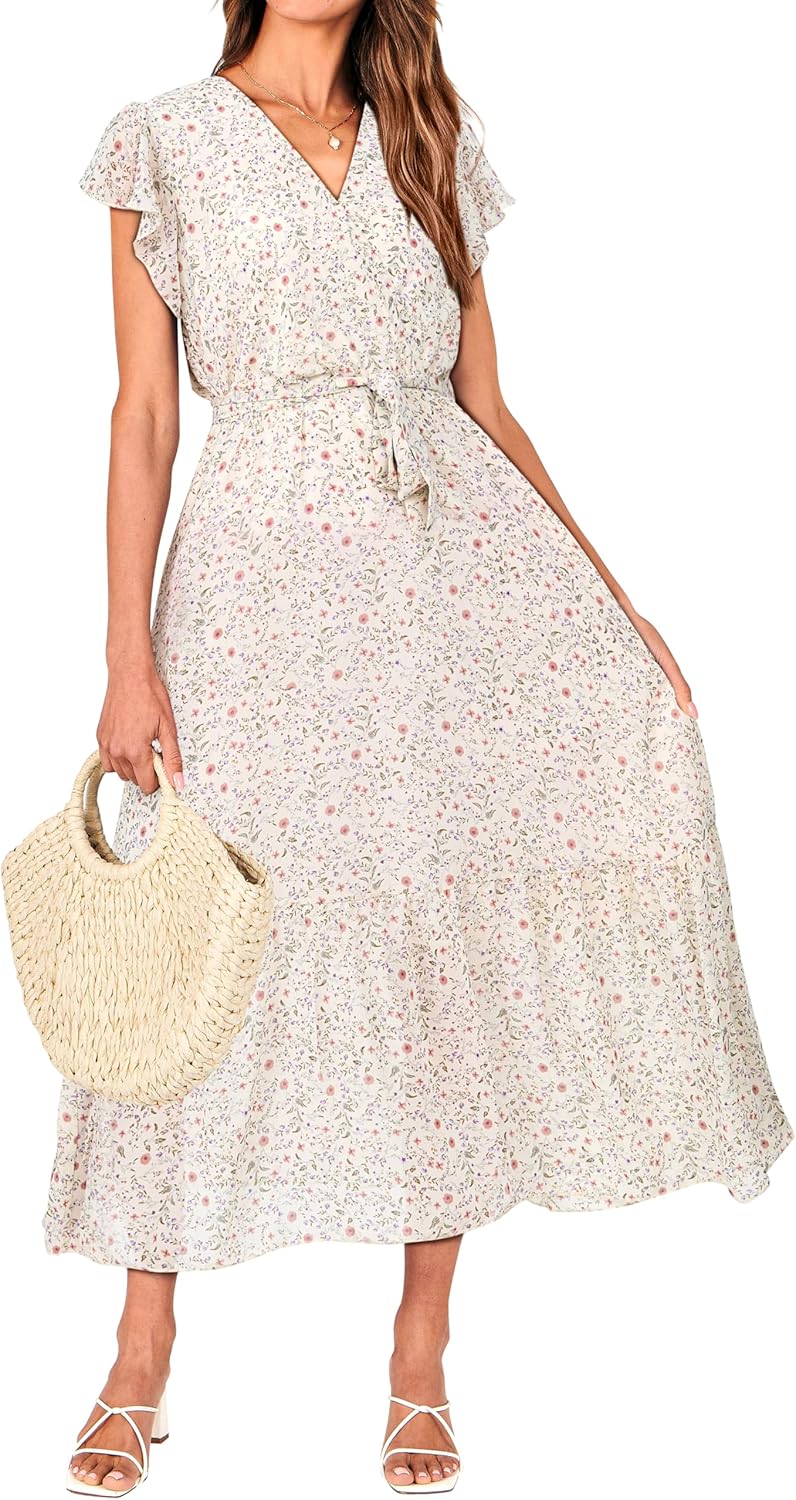 BTFBM Women Summer Bohemian Floral Casual Midi Sun Dress
