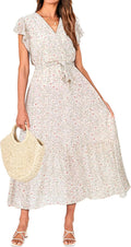 Bohemian Floral Wrap V Neck Midi Dress - Flattering Summer Fit