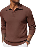 Mens Waffle Knit Polo Sweater Long Sleeve - Casual Thermal Style