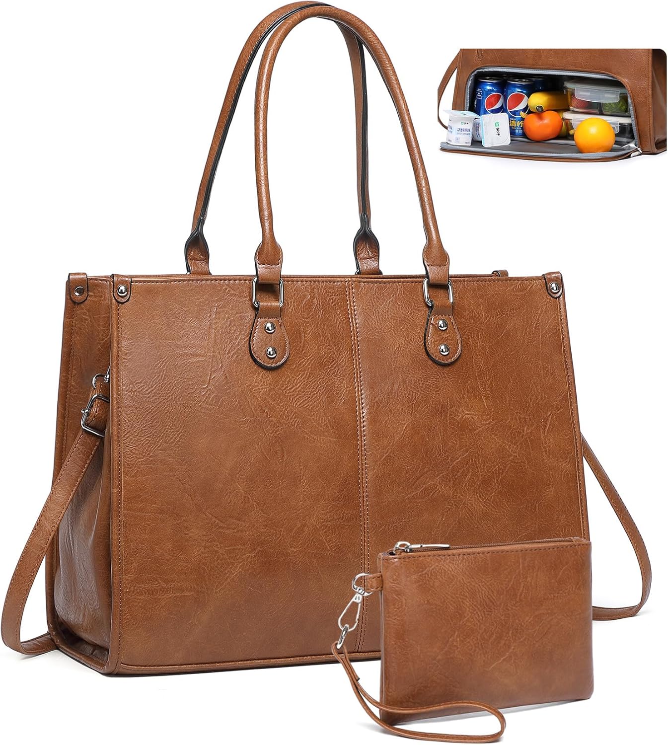 Laptop Tote Bag with Insulated Lunch Compartment for Women