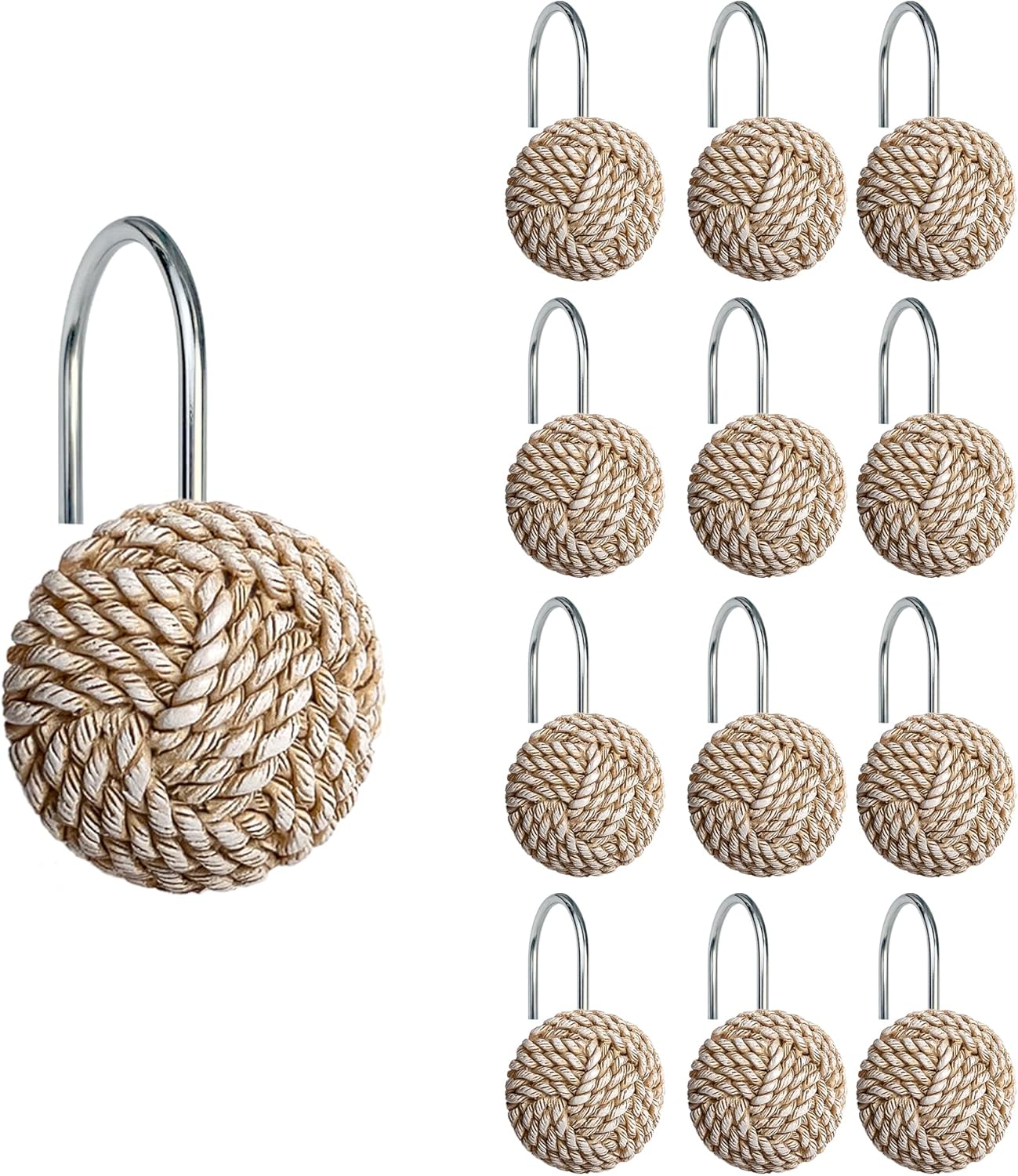 Seaside Chic Shower Curtain Hooks Set - 12 Boho Knots